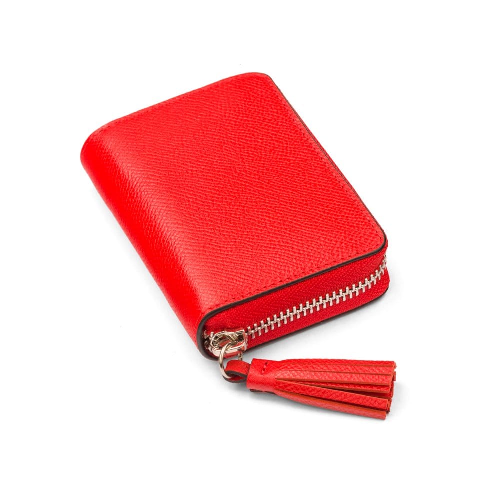 Leather Zip Around Accordion Coin Purse - Red