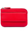 Small leather zip coin purse, red, front