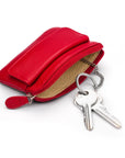 Small leather zip coin purse, red, inside