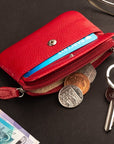 Small leather zip coin purse, red, lifestyle