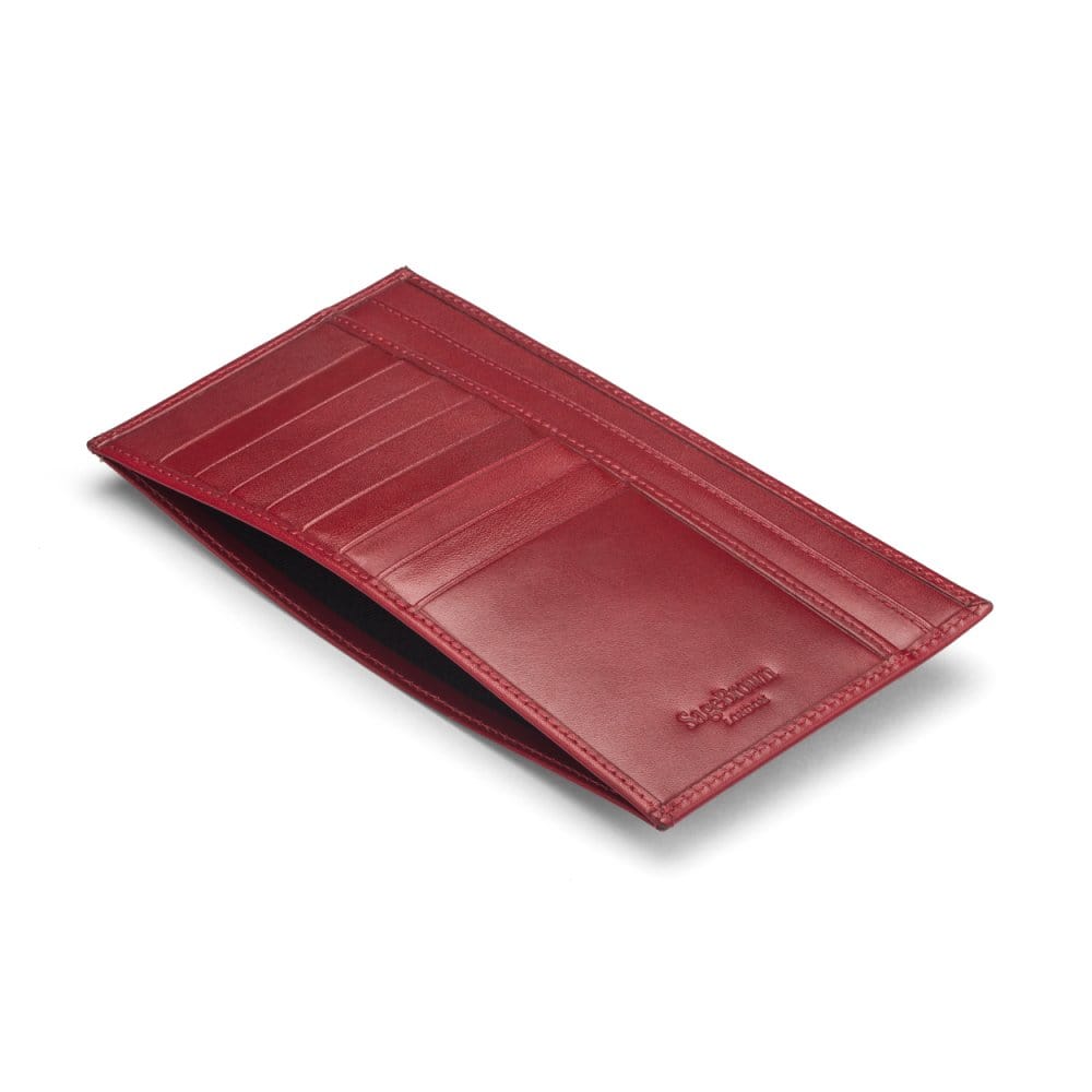 Red Tall Flat Leather Wallet With 8 CC