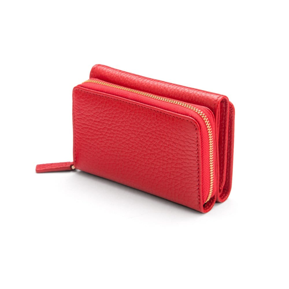 RFID blocking leather tri-fold purse, red, coin purse