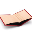 Two tone compact leather billfold wallet with 4 cc, red, open