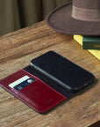 Leather iPhone XR wallet case, red, lifestyle