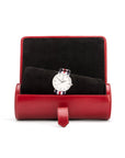 Large leather watch roll, red, open