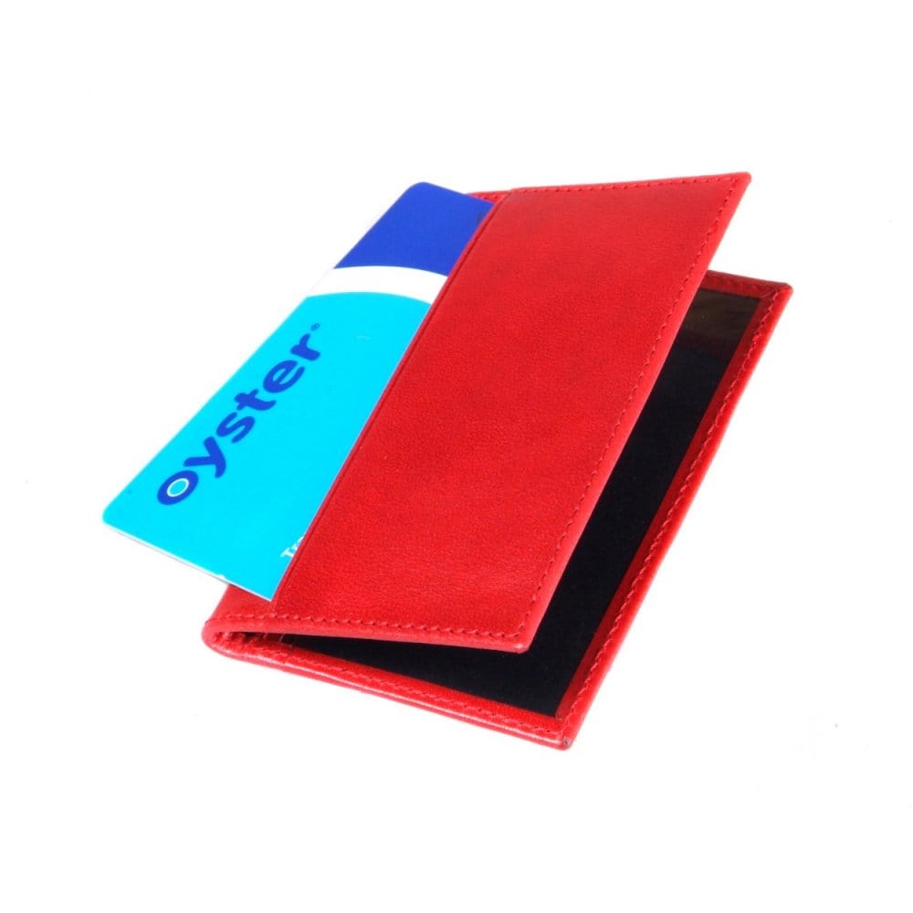 Leather travel card wallet, red, front