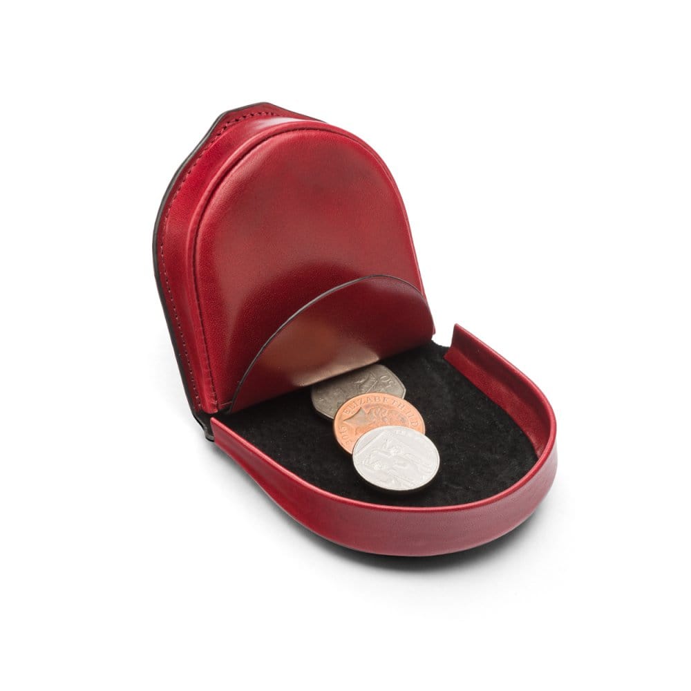 Leather horseshoe coin purse, red, open