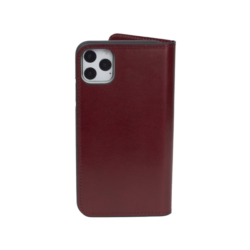 Leather iPhone 11 Pro Max wallet case, red, back