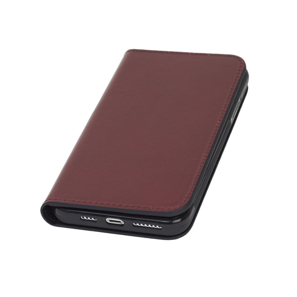 Leather iPhone 11 Pro Max wallet case, red, front