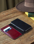 Leather iPhone 11 Pro wallet case, red, lifestyle