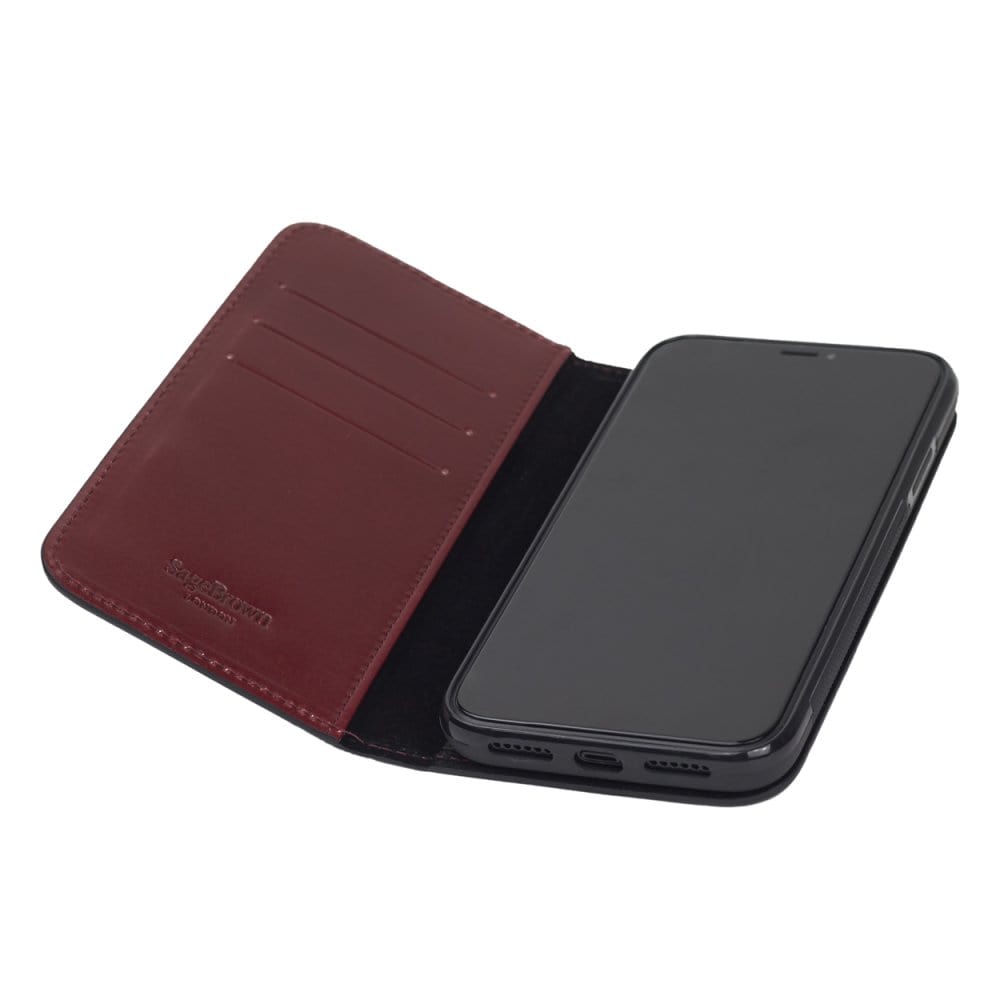 Leather iPhone 11 wallet case, red, inside