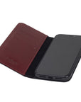 Leather iPhone 11 wallet case, red, inside