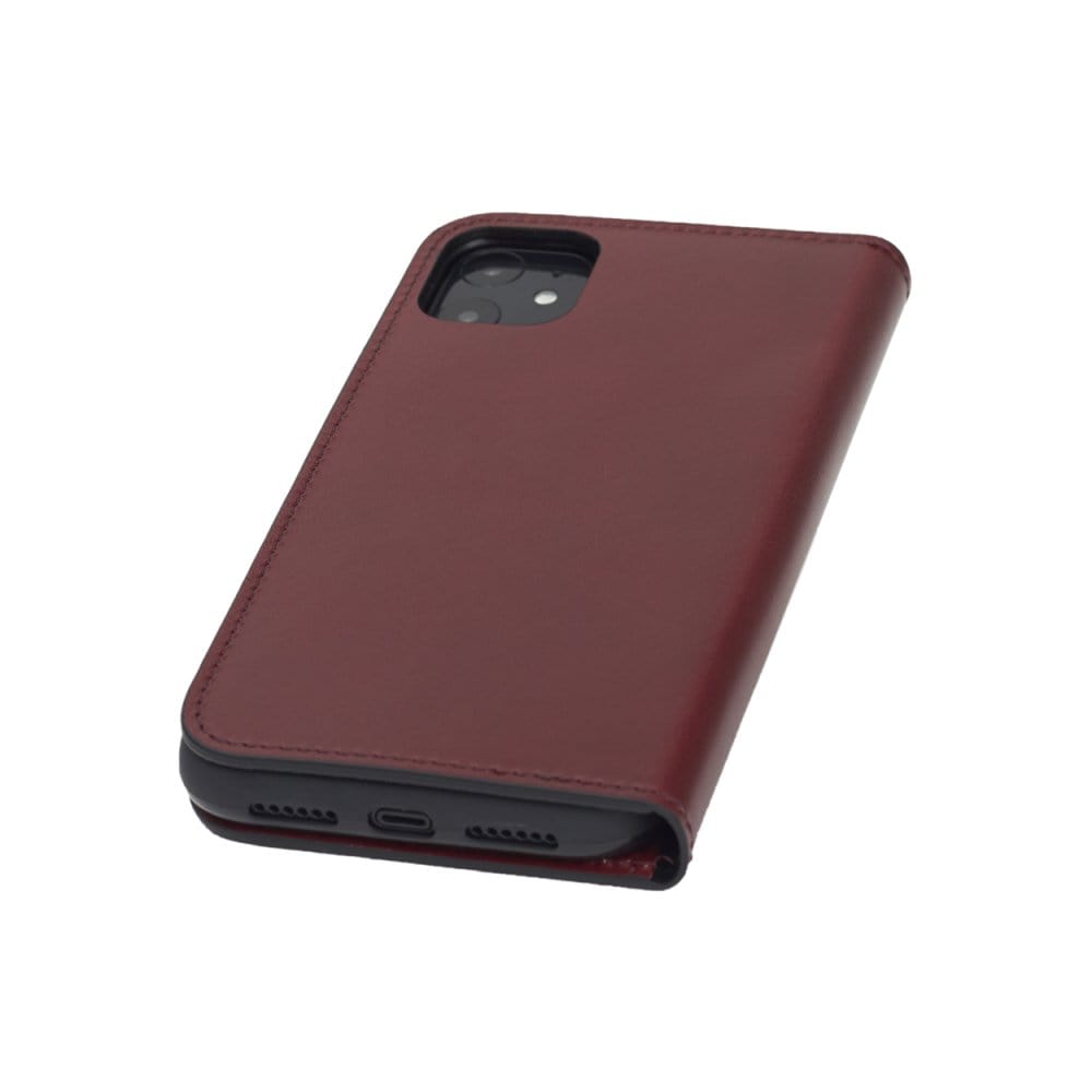 Leather iPhone 11 wallet case, red, reverse 