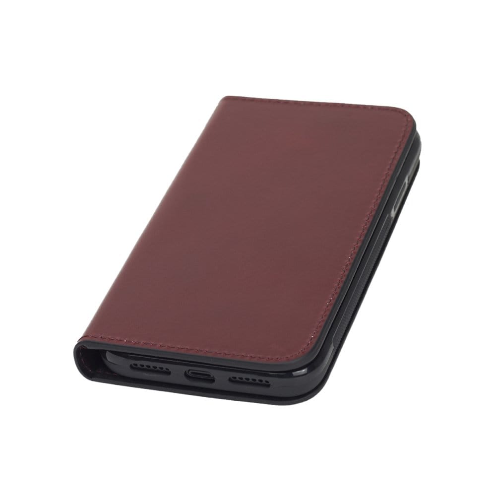 Leather iPhone 11 wallet case, red, front