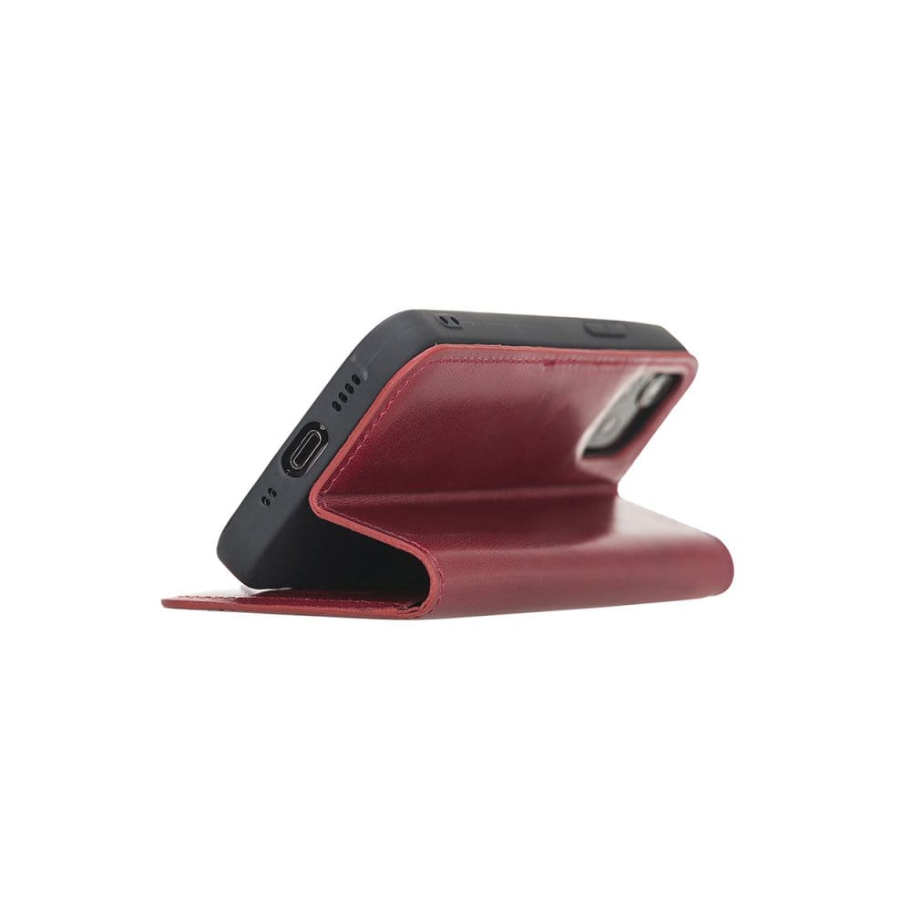 Leather iPhone 12 Mini Wallet Case  - Red With Black