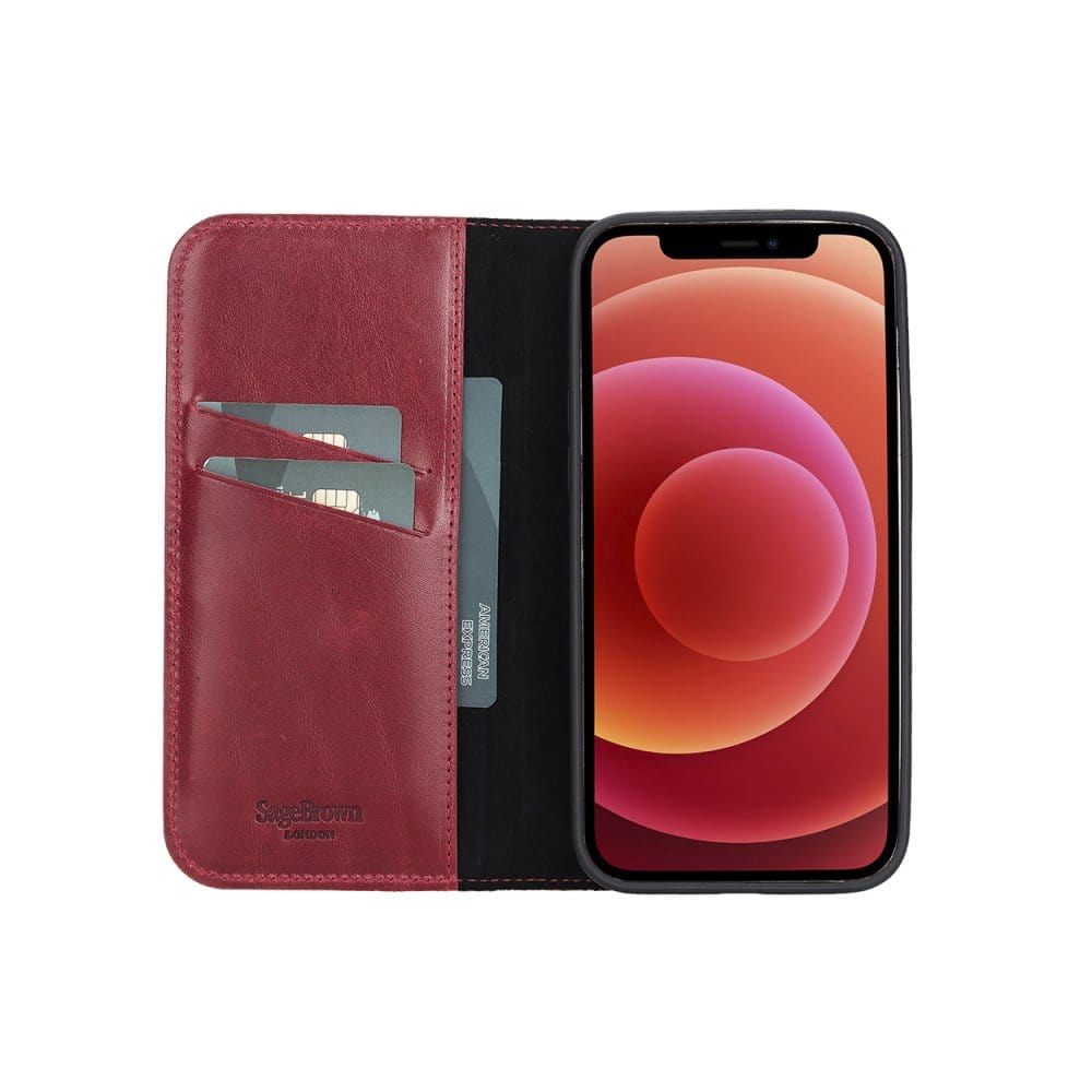 Red With Black Leather iPhone 12 Pro Max Wallet Case