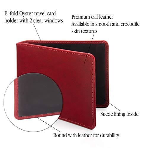 Leather Oyster card holder, red, features