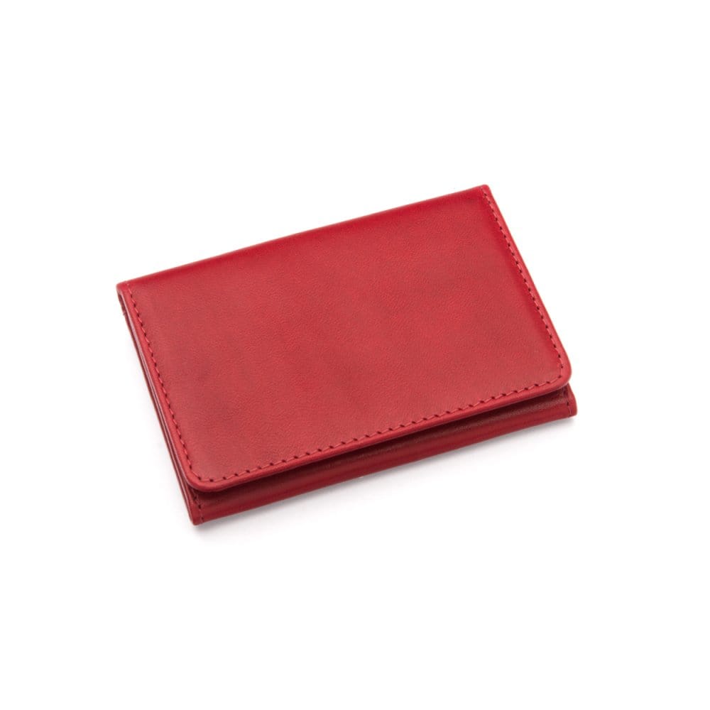 Leather tri-fold travel card holder, red, front