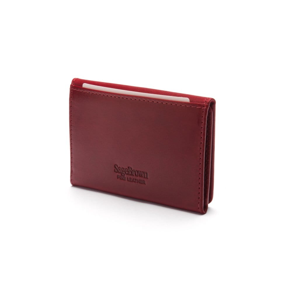 Leather tri-fold travel card holder, red, back