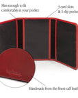 Leather tri-fold travel card holder, red, features