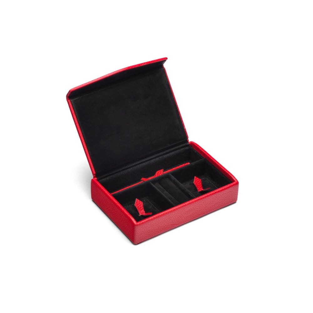 Luxury leather jewellery box, red, inside