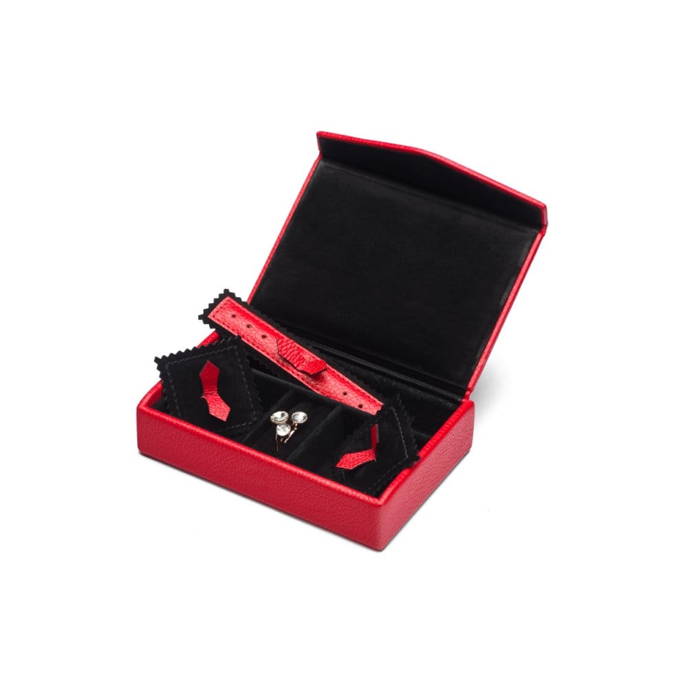Luxury leather jewellery box, red, open