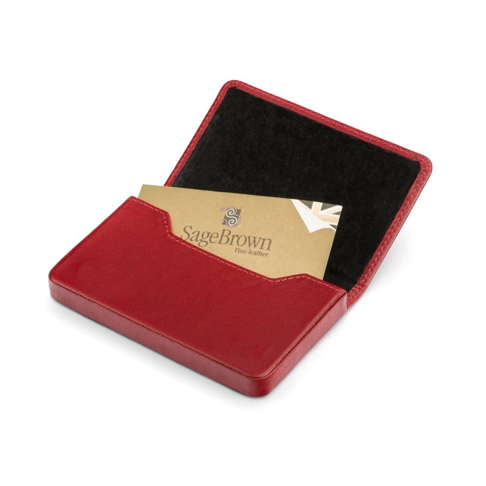 Leather business card holder with magnetic closure, red, inside