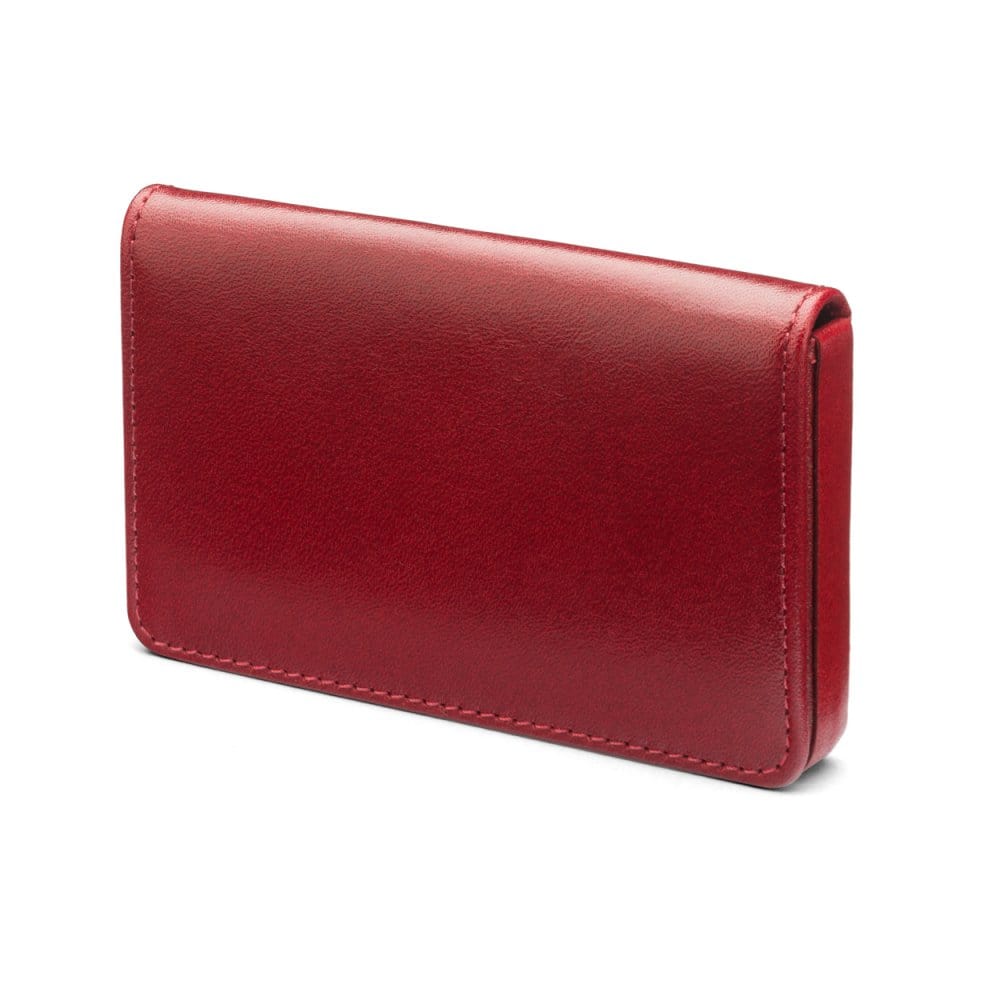 Leather business card holder with magnetic closure, red, front