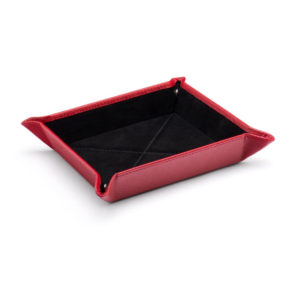 Leather valet tray, red with black