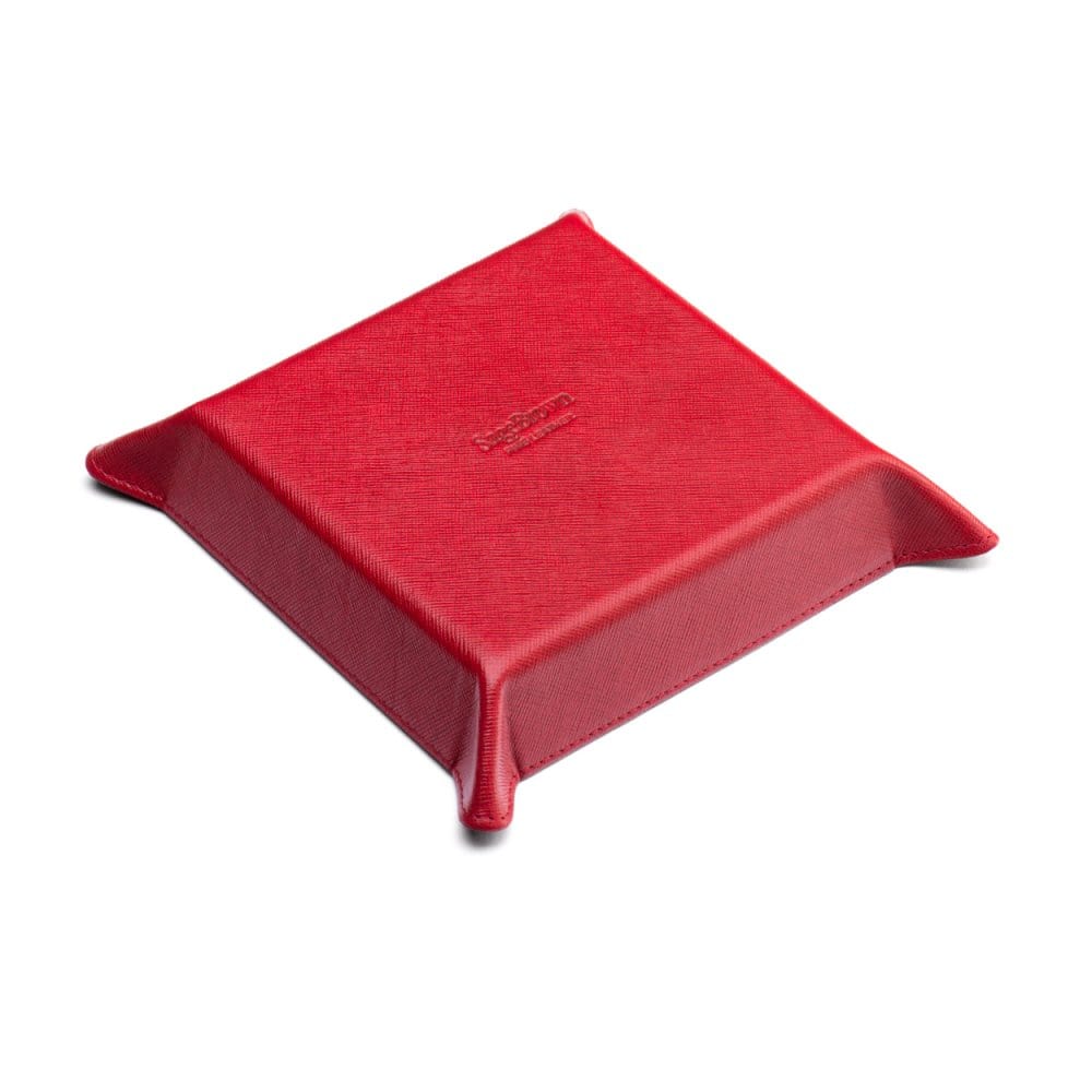 Leather valet tray, red with black, base