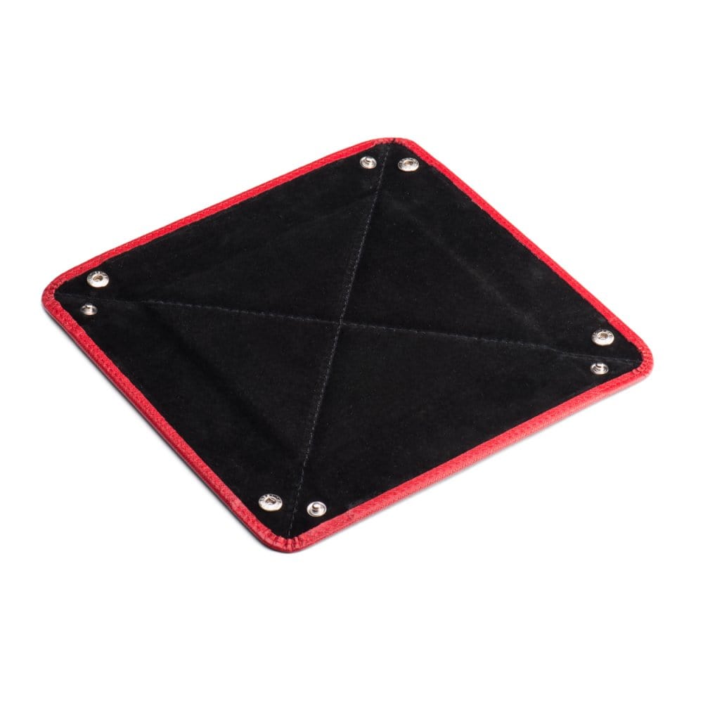 Leather valet tray, red with black, flat
