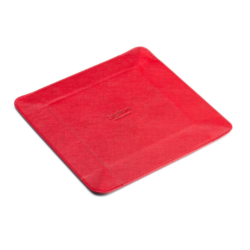 Leather valet tray, red with black, flat base