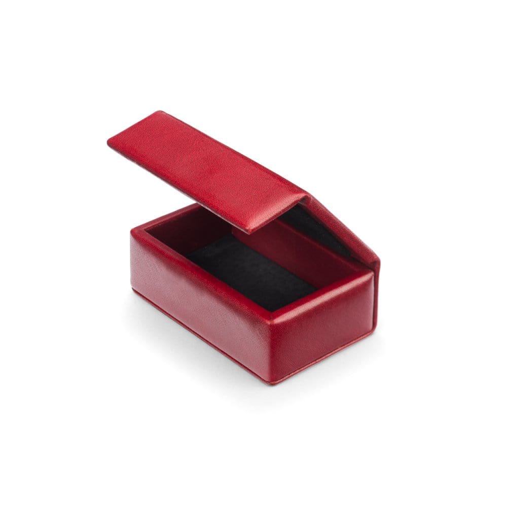 Mini leather accessory box, red, open