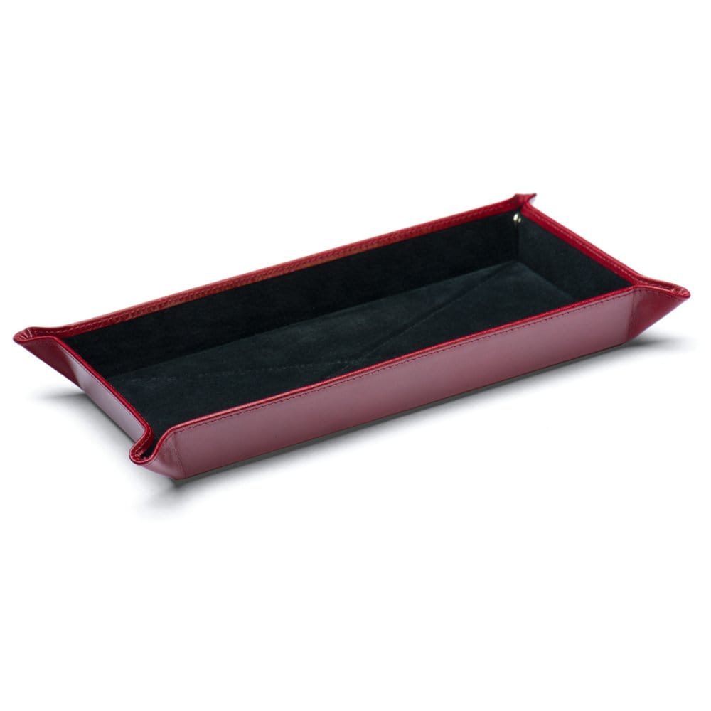 Rectangular leather valet tray, red with black