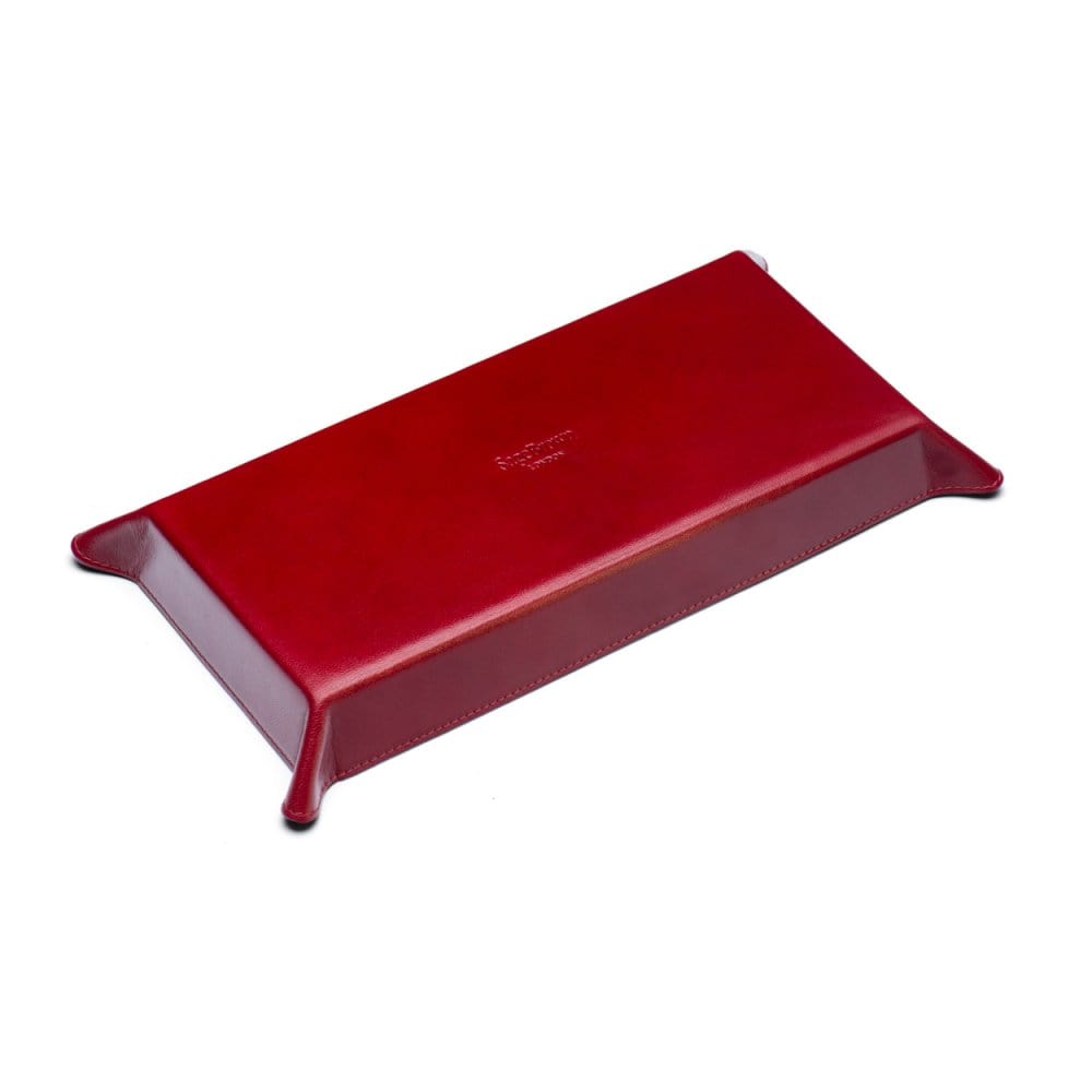 Rectangular leather valet tray, red with black, base