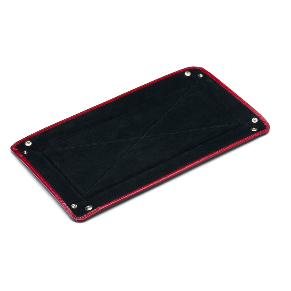 Rectangular leather valet tray, red with black, flat