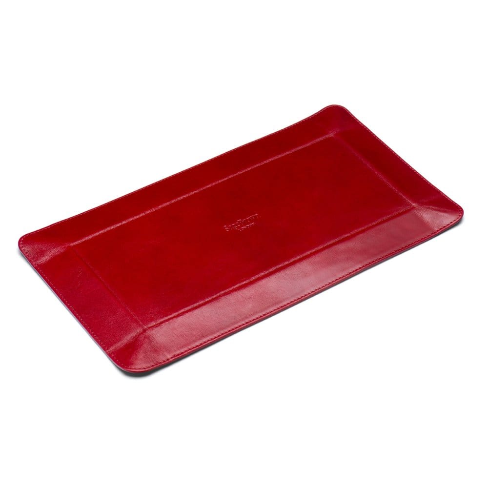Rectangular leather valet tray, red with black, flat base