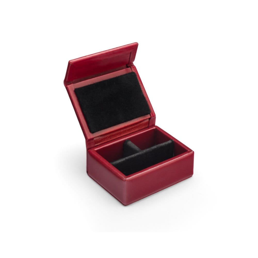 Small leather accessory box, red with black, inside