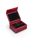 Small leather accessory box, red with black, inside