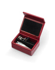 Small leather accessory box, red with black, open