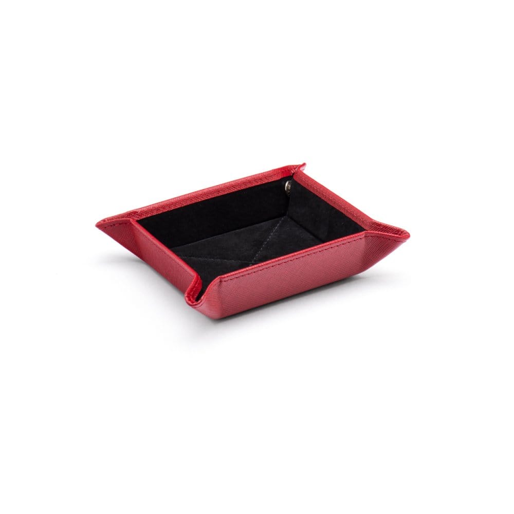 Small leather valet tray, red with black, front