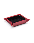 Small leather valet tray, red with black, front