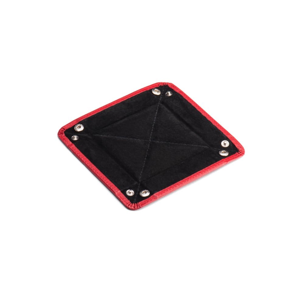 Small leather valet tray, red with black, open