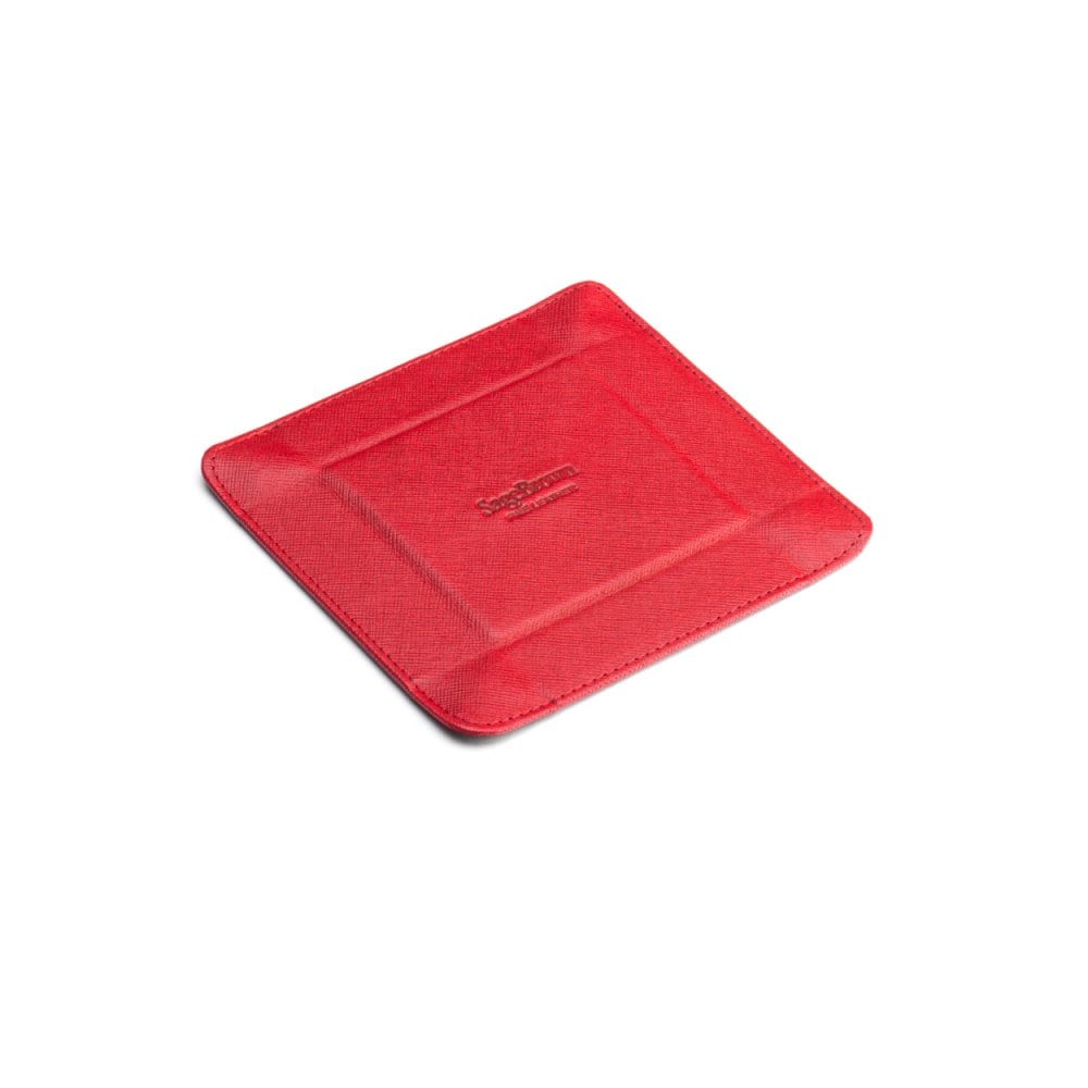 Small leather valet tray, red with black, reverse