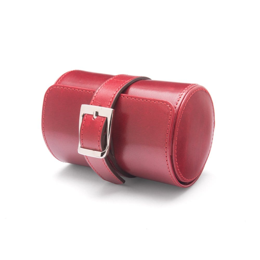 Small leather watch roll, red, front