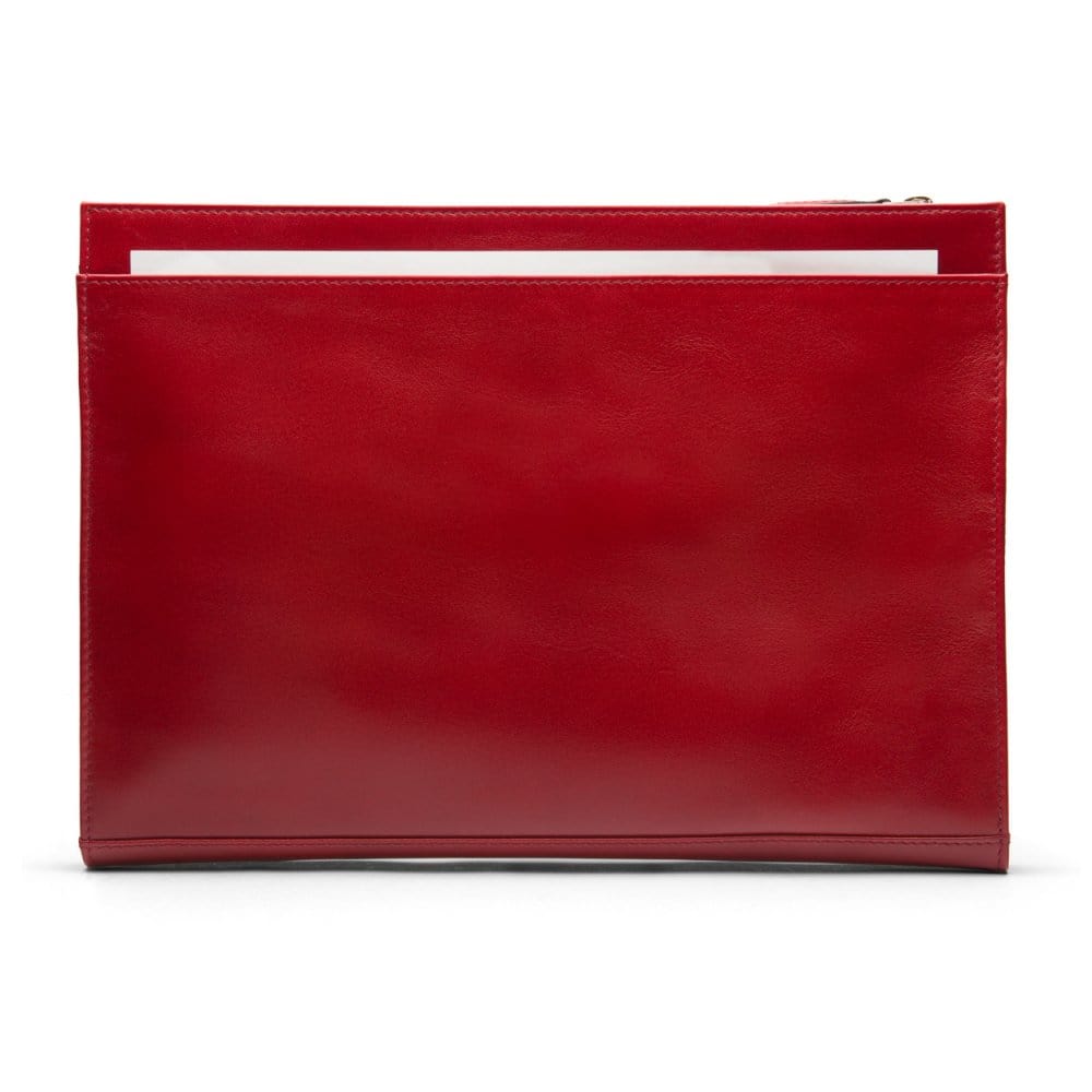 Zip top leather folder, red, front view