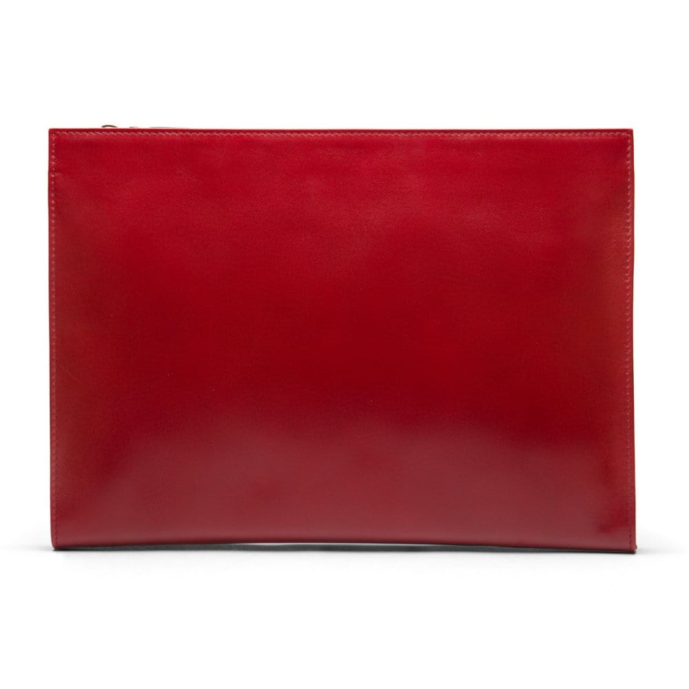 Zip top leather folder, red, back view