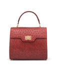 Real ostrich top handle bag, russet, front view