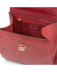 Real ostrich top handle bag, russet, inside view