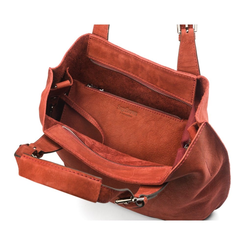 Megan Nubuck Hobo Handbag - Rust